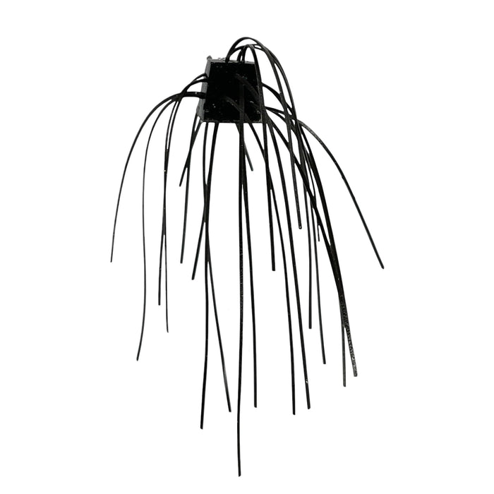 3 Brothers Baits Loaded Dice fishing lure with multiple long, thin black strands designed to mimic natural bait movement for effective fishing tackle use.