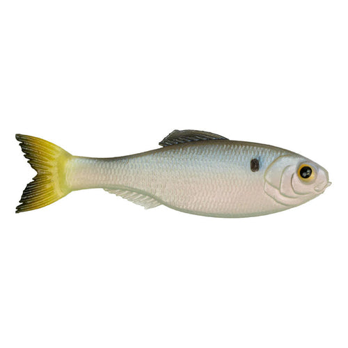 6th Sense Panorama fishing lure designed to mimic a small baitfish with a silver body, yellow-tipped tail, and realistic detailing for effective fishing tackle use.