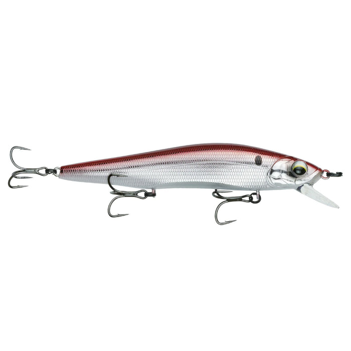 6th Sense Provoke 106X Jerkbait fishing lure in red and silver with three treble hooks designed for aggressive musky fishing tackle and precision action.