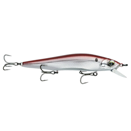 6th Sense Provoke 106X Jerkbait fishing lure in red and silver with three treble hooks designed for aggressive musky fishing tackle and precision action.