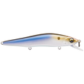 6th Sense Provoke 97X Jerkbait blue and silver fishing lure with diving bill and treble hooks against a white background