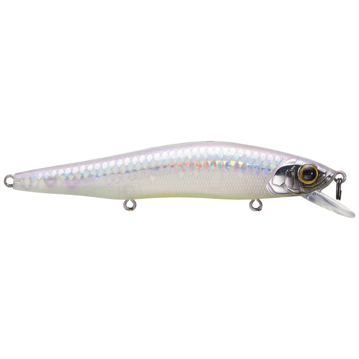 6th Sense Provoke 97X Jerkbait holographic fishing lure with treble hooks and clear diving bill shown on a white background