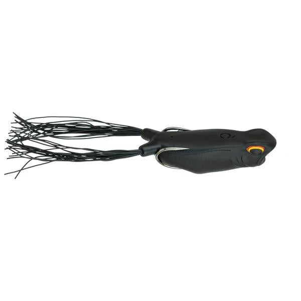 6th Sense Vega Frog fishing lure in black with lifelike leg skirts and detailed eyes, designed for effective musky fishing and fishing tackle applications.