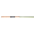 Close-up image of the handle and part of the shaft of ACC Crappie Stix Green Series Jigging Rods, featuring a light brown cork grip and a green fishing rod blank.