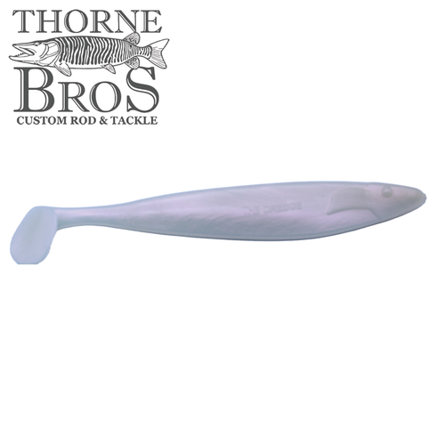 Action Plastics 12" Dredge Shad (3 Pack) fishing lure in pearl color with paddle tail design for realistic movement, displayed on white background with Thorne Bros logo.