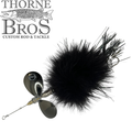 Angling Revolution "The Little One" black musky fishing lure with a large bucktail profile and double spinner blades for freshwater fishing tackle