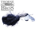 Angling Revolution "The One" 9/10 Heavy fishing lure with black synthetic skirt and shiny silver spinner blades designed for musky fishing, featured by Thorne Bros.
