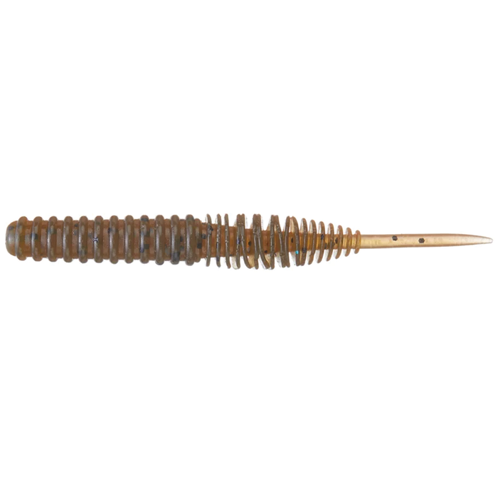 Arsenal 4" Ballistic Ned soft fishing lure in brown with ribbed and tapered body, designed for effective musky and freshwater fishing tackle.