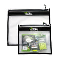 Two clear pouches with black zippers and 'Arsenal' branding on a white background.