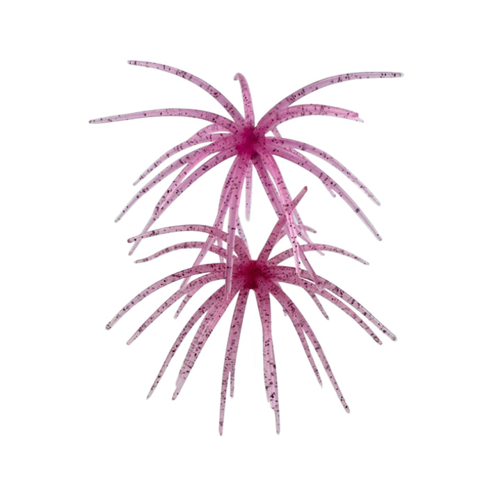 Arsenal Morning Star Urchin Elastomer Bait in translucent pink with dark speckles, featuring multiple flexible tendrils designed to mimic aquatic prey for fishing tackle use.