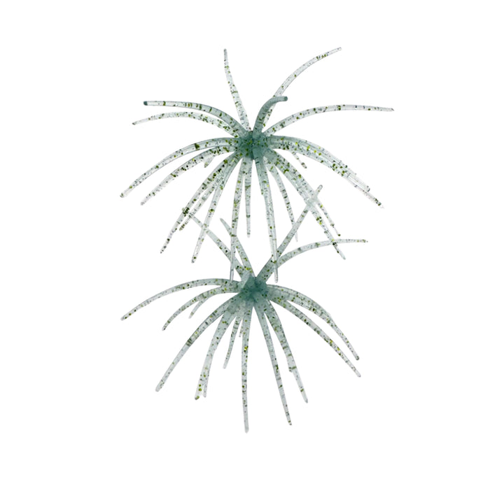 Arsenal Morning Star Urchin Elastomer Bait showing translucent greenish-gray soft rubber tentacles with flecks, designed to mimic underwater life for fishing tackle use.