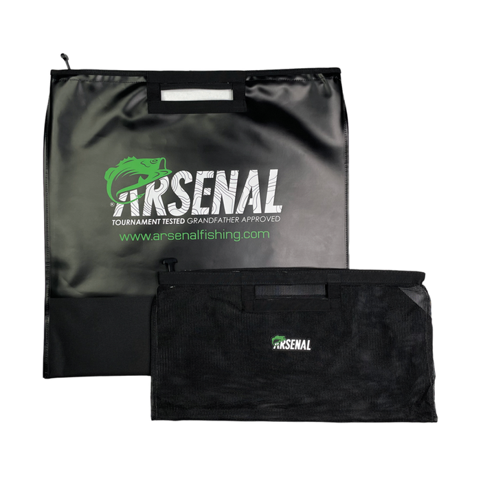 Black fishing bag with 'Arsenal' branding on a white background