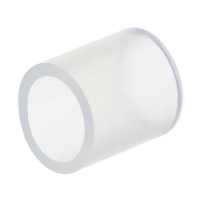 Clear cylindrical filter on a white background