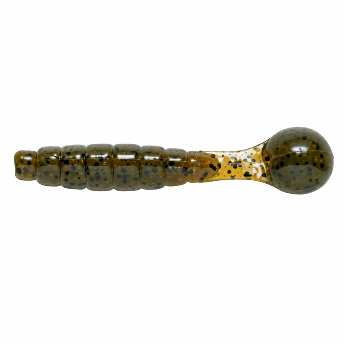 Bait Breath O-GO-KYU soft fishing lure in translucent olive color with black speckles, designed for freshwater fishing tackle and effective musky fishing bait.