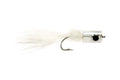 Bangewr Silver #4/0 fishing lure with a silver cylindrical head featuring a black dot and a white feathered tail above a single hook, designed for fishing tackle use.