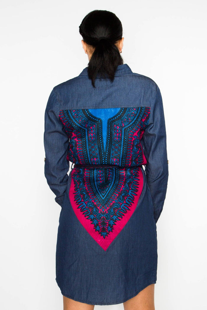 Banta Dashiki Denim Shirt Dress