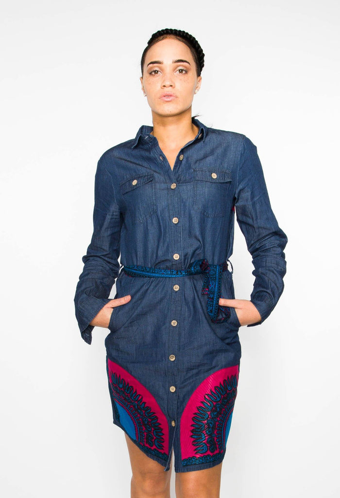 Banta Dashiki Denim Shirt Dress