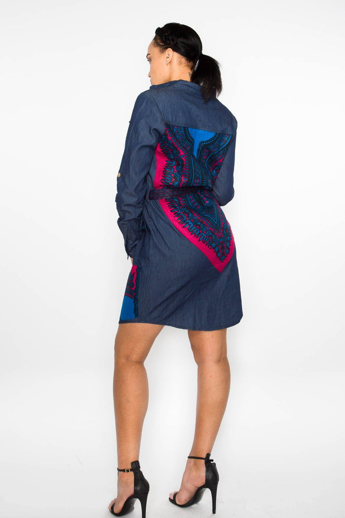Banta Dashiki Denim Shirt Dress