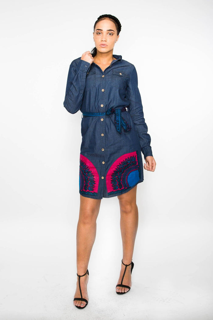Banta Dashiki Denim Shirt Dress