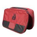 Red and black Bass Mafia Briefcase fishing tackle bag with a top handle, zippered side opening, and a clear ID window on the front panel for organizing fishing gear.