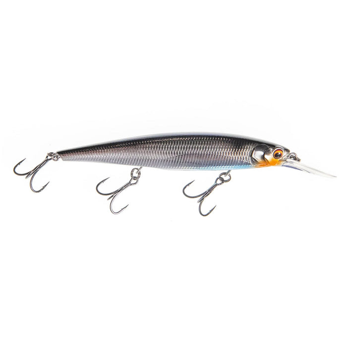 Bass Mafia Shot Caller Deep 112 Jerkbait fishing lure with a sleek, reflective finish and three treble hooks, designed for effective bass fishing and casting precision.