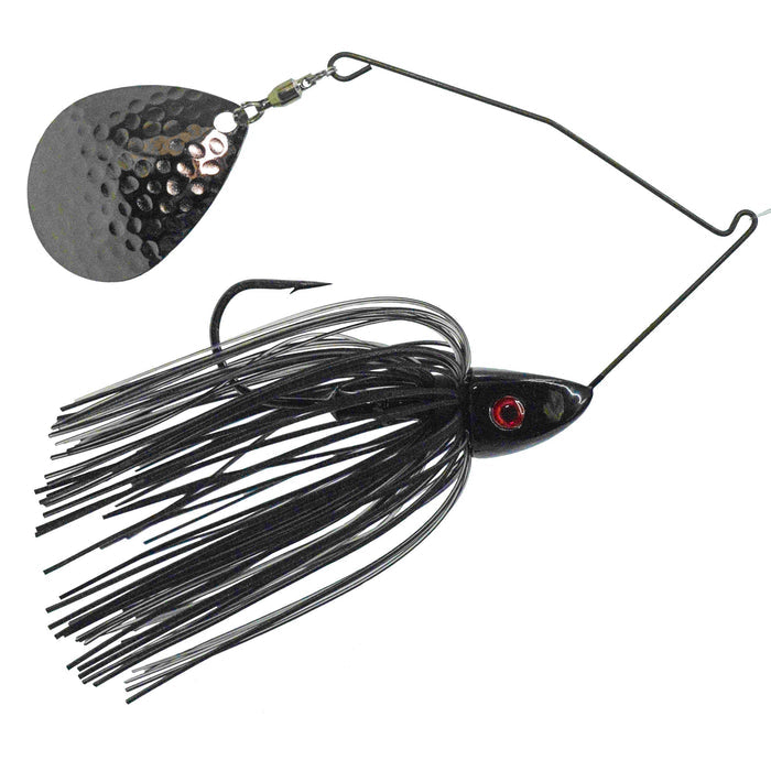 Bassman Spinnerbaits TW Nightmare Single Colorado Spinnerbait featuring a black and silver spinner blade with a detailed black skirt and single hook designed for fishing tackle use.