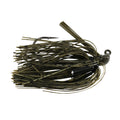 BassTEK Tungsten Flipping Jig with a camo-patterned silicone skirt, weighted tungsten head, sharp hook, and weed guard designed for fishing tackle.