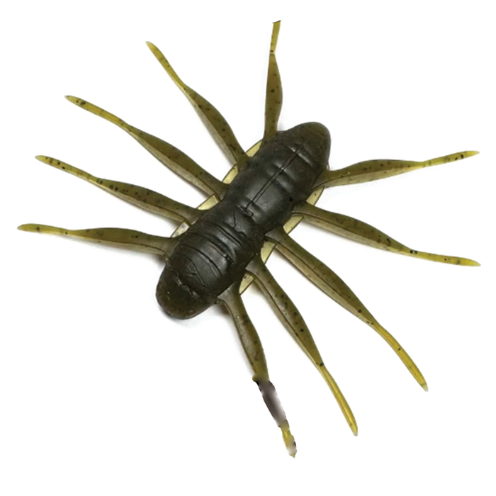 Baum Bofu 55 soft fishing lure designed to mimic a dark brown insect or bug with multiple flexible legs, ideal for musky fishing tackle.