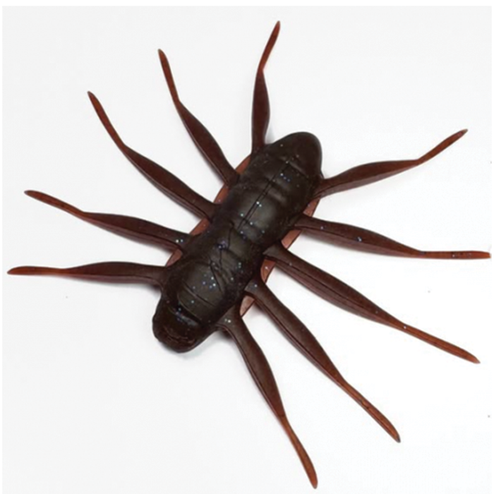 Close-up of a dark brown Baum Bofu MAX fishing lure shaped like a spider with multiple elongated legs, designed for attracting muskies and other game fish.
