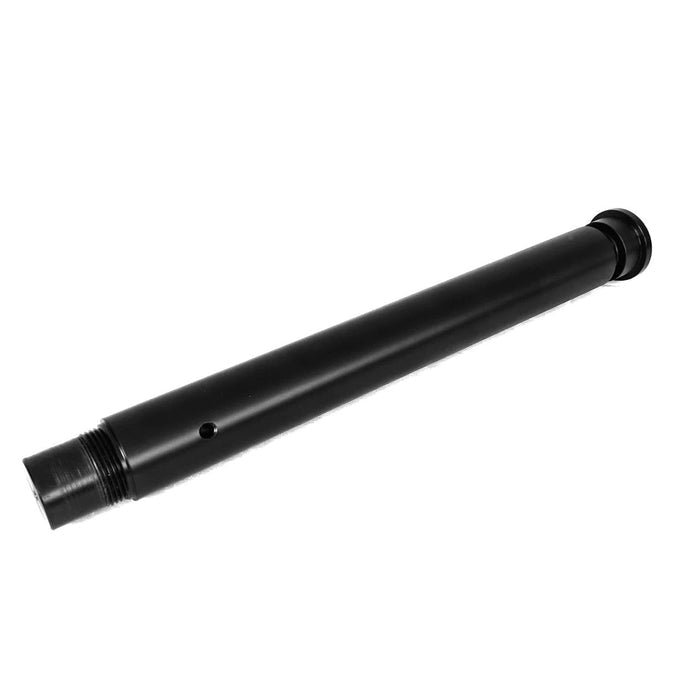 Black cylindrical fishing rod extension with threaded ends and a small hole near one end, designed for fishing tackle, named BeatDown Outdoors The Ultimate Shorty Extension.