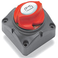 BEP Marine Contour Battery Switch SW275A 701 with a durable black base and a red rotary knob featuring a battery icon, designed for easy on/off marine electrical control.