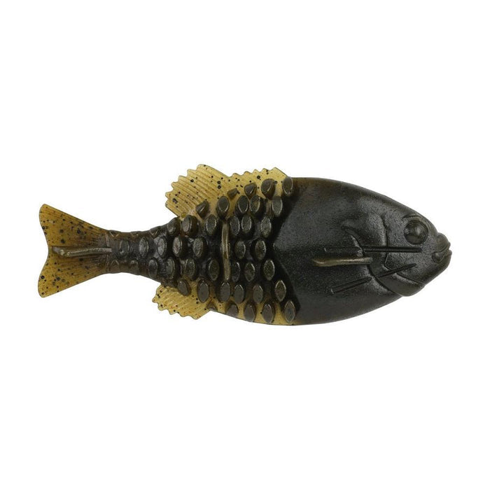 Berkley PowerBait Gilly fishing lure designed to mimic a small fish with textured body in black and brown, ideal for fishing tackle and musky lure setups.