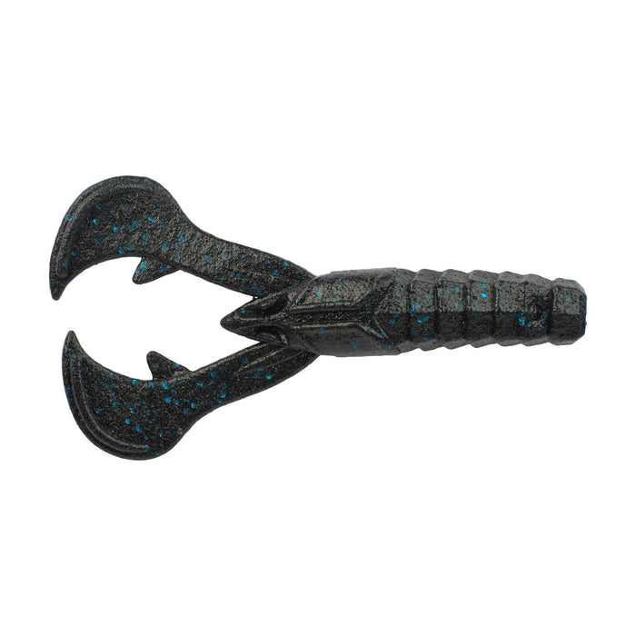 Berkley PowerBait MaxScent Crud Craw soft plastic fishing lure in dark color with blue flecks, designed to mimic a crawfish for effective fishing tackle use.