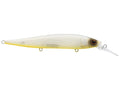 Berkley Stunna 112+1 Jerkbait fishing lure with a translucent white body, yellow underbelly, and realistic eye detail designed for effective fishing tackle use.