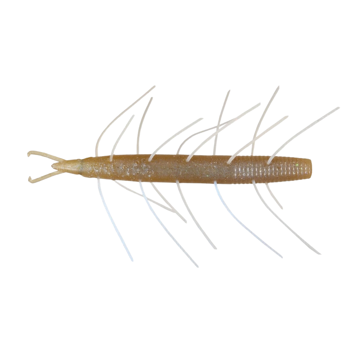 Big Bite Scentsation Fuzzy Stick fishing lure in shimmery brown with multiple thin, flexible appendages designed to mimic aquatic prey for effective fishing tackle use.