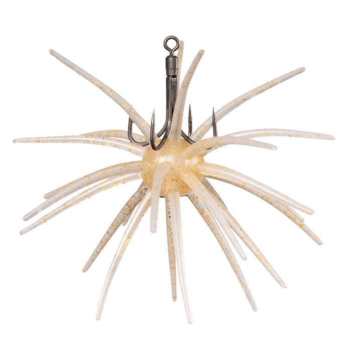 BKK Hyper Latch Quad-Urchin fishing lure with multiple flexible translucent appendages and an attached quadruple hook designed for effective fishing tackle use.