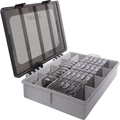 BKK OCD Tackle Storage System (Starter Kit) showing an open durable plastic fishing tackle box with adjustable compartments and a transparent lid for organizing fishing lures and gear.
