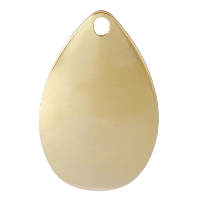 Blade - Leaders & Lures-Illini Plated fishing lure blade in a smooth gold finish with a teardrop shape and a hole at the top for attachment to fishing tackle.