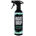 Bottle of Boat Drip Ceramic Glass Cleaner with a black spray nozzle and a black and teal label indicating water repellent and protective coating features.