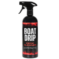 Black spray bottle of Boat Drip Deck Cleaner with red and white label, designed for removing spots and stains from carpet and foam surfaces on boats.