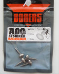 Package of Boreas Ano Strike Sinker TG fishing tackle featuring small, silver-colored screw-in sinkers for fishing lures, visible through clear plastic on bottom half of bag.