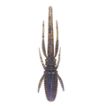 BottomUp M.P.S soft plastic fishing lure designed to mimic a small crawfish with segmented body and multiple appendages in translucent brown with black speckles.