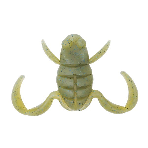 BottomUp Scooper Frog Magnum fishing lure in translucent light green with blue speckles, designed to mimic a frog with extended legs for effective water movement.