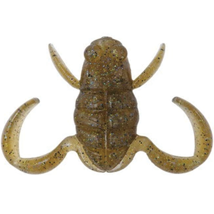 BottomUp Scooper Frog Mid fishing lure in translucent brown with glitter, featuring a segmented body and four curved appendages for lifelike movement in water.