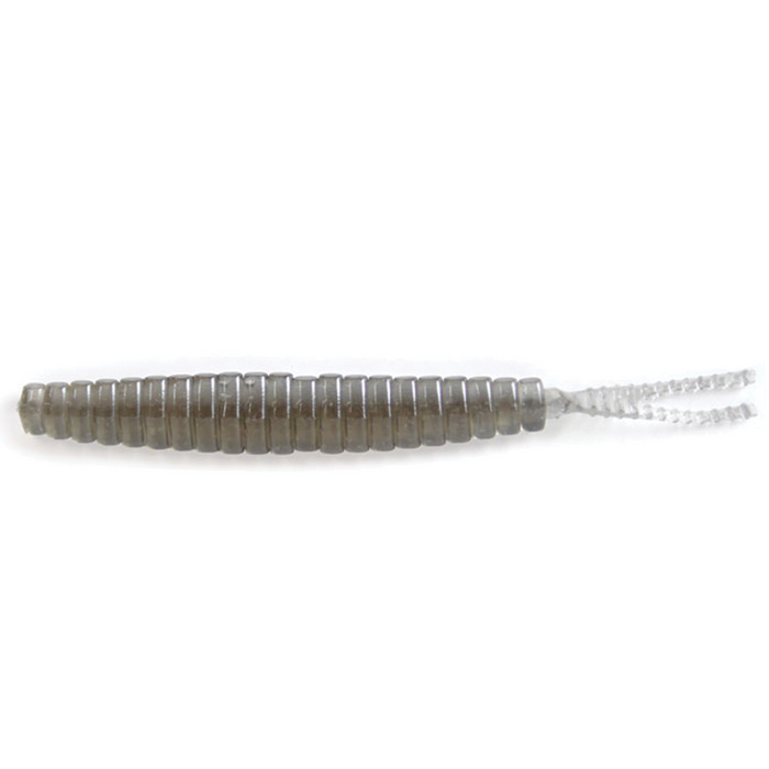 Brutus Silent Stick fishing lure with segmented, translucent brown body and two flexible, ribbed tails designed for musky fishing tackle.
