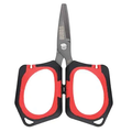 Bubba Micro Shears (Bulk) - POS ONLY, featuring compact stainless steel blades with ergonomic black and red handles, designed for precise cutting of fishing tackle and line.