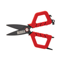 Bubba Shears with red ergonomic handles and black stainless steel blades designed for durable, precise cutting of fishing tackle and lines.