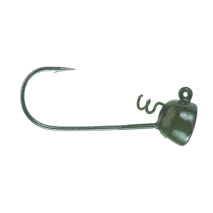 Buckeye Spot Remover Pro Model Jig Head featuring a sharp, curved hook with a weighted, rounded head and an integrated screw lock for securely attaching soft plastic fishing lures.