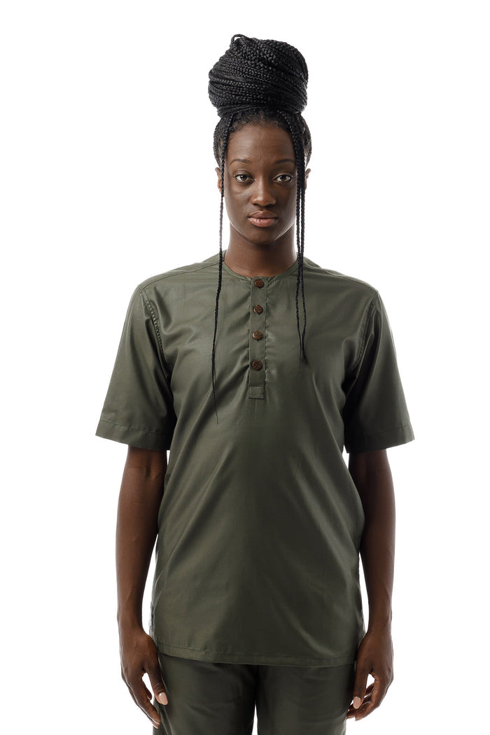 Button Neck Buba - Army Green