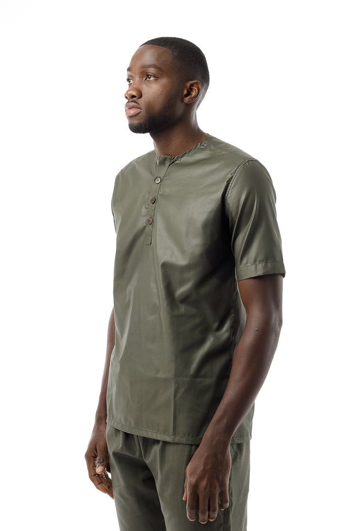 Button Neck Buba - Army Green